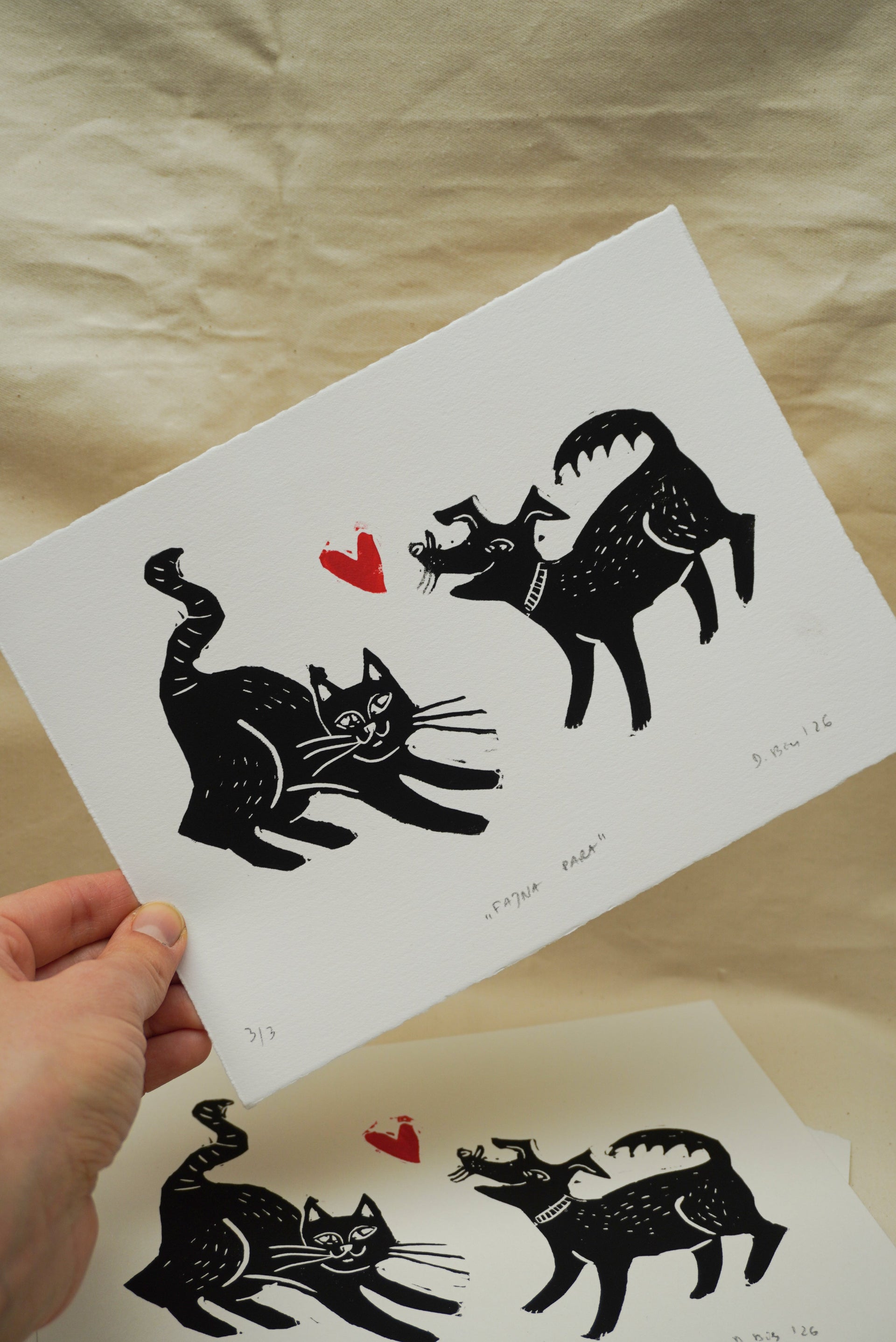 Linoryt piesek i kotek