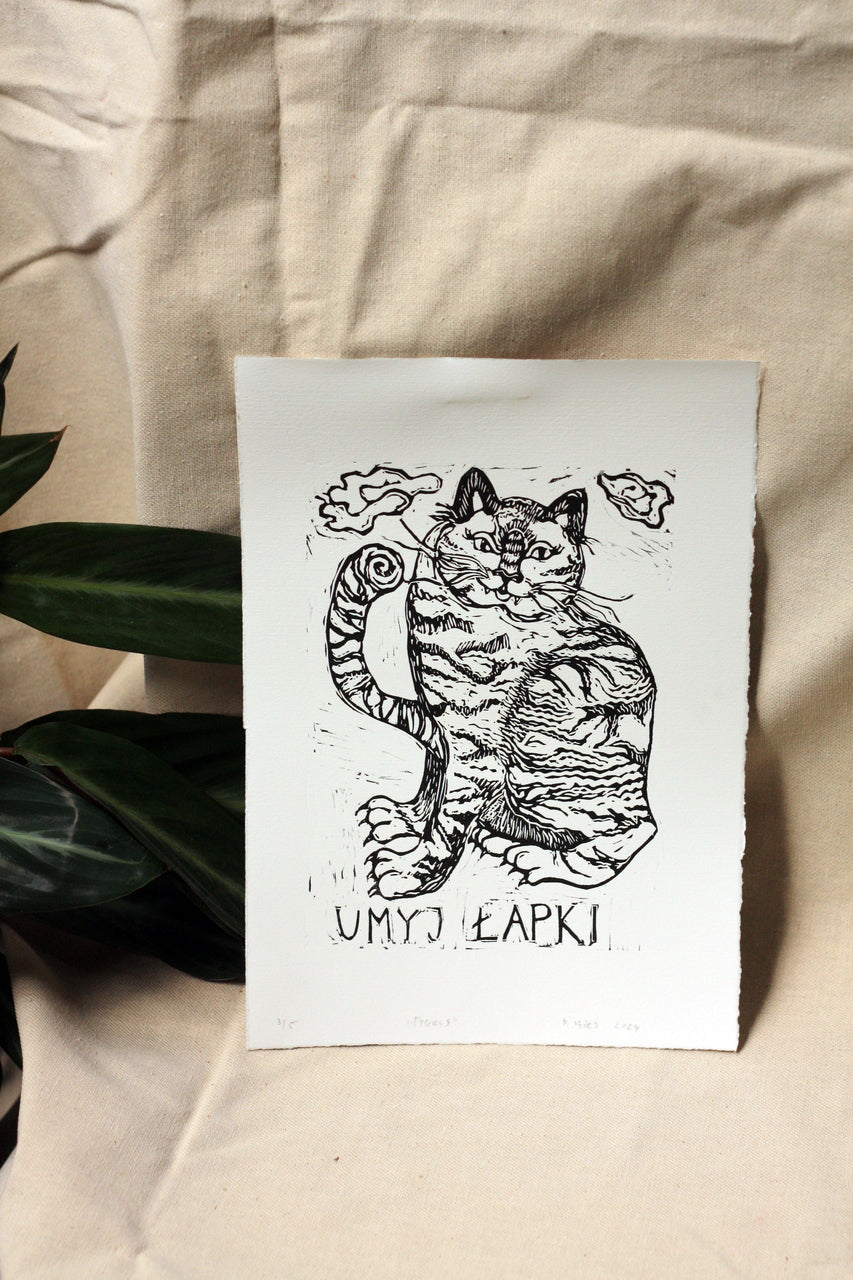 Tygrys grafika linoryt